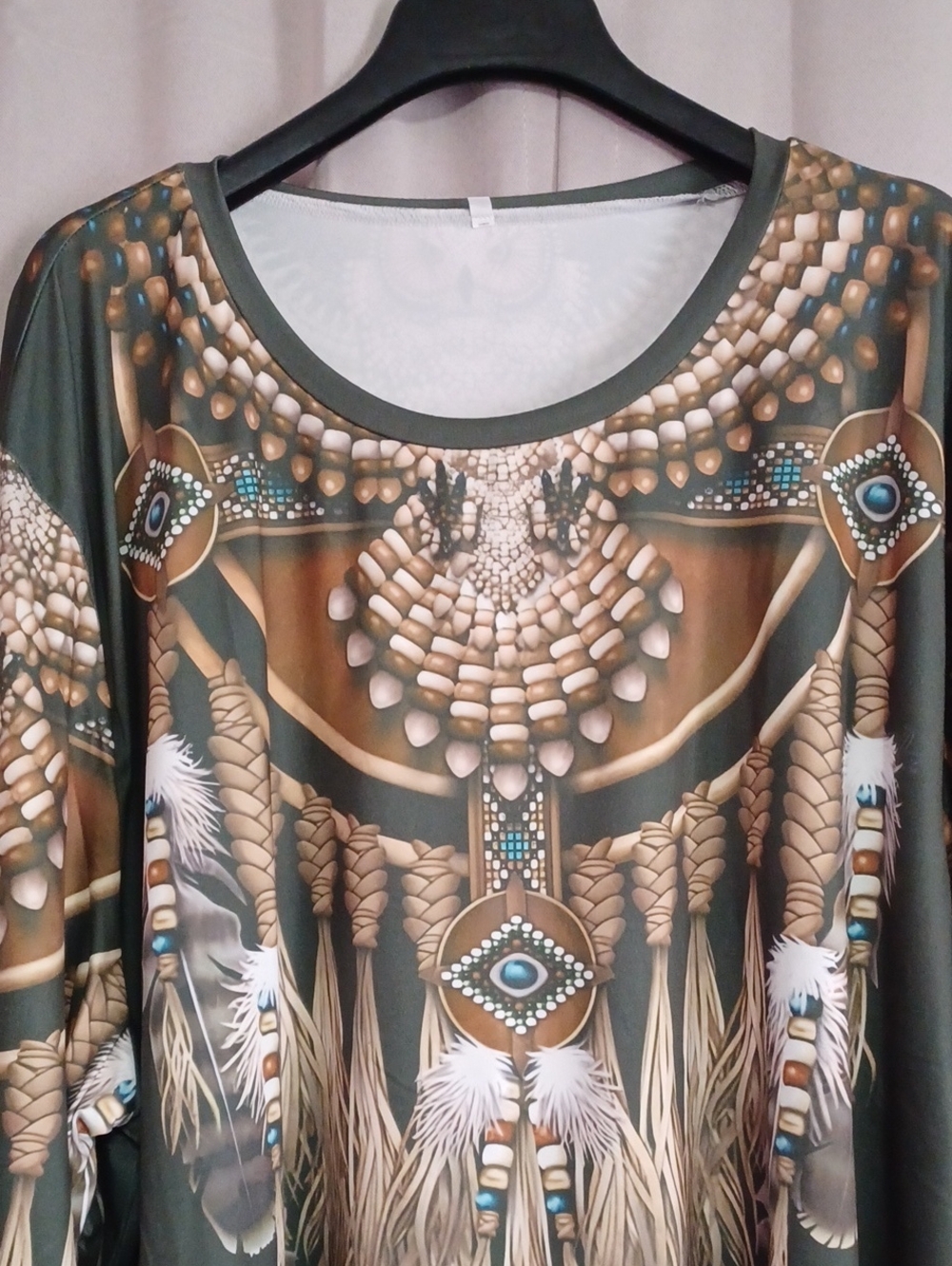 Native American Tribal Style Long Sleeve Crewneck Stretch Knit Graphic Top Plus - Picture 3 of 15